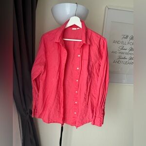 GAP Linen-Cotton Shirt in Bright Coral